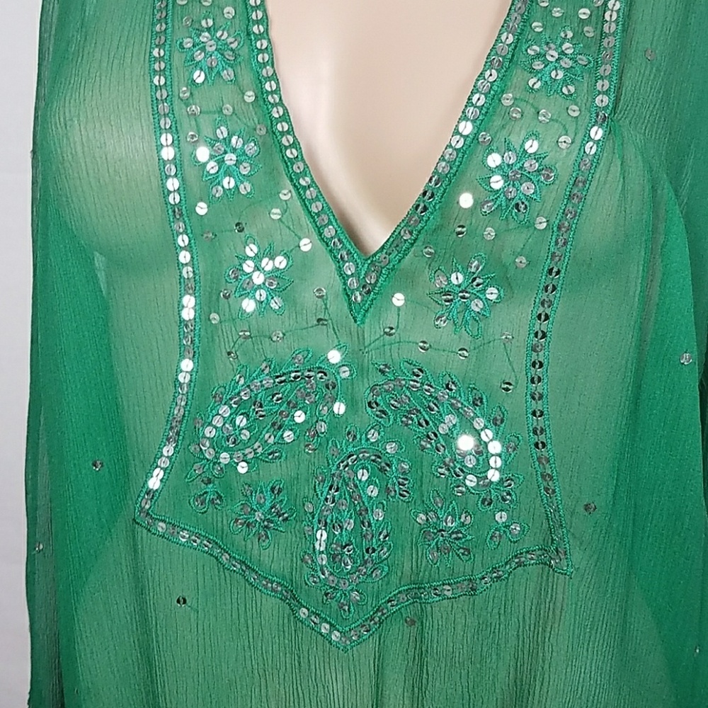 BCBG MAXAZRIA Sheer Green Blouse Top - Picture 2 of 4
